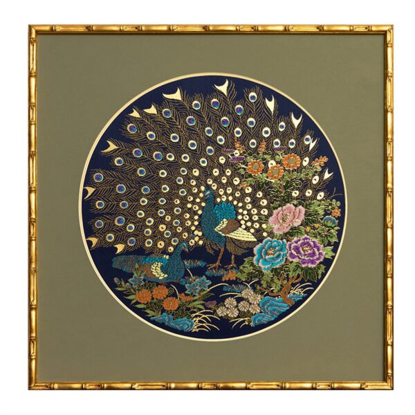 Full view of the UNESCO intangible heritage Nanjing Yunjin silk brocade peacock decorative artwork