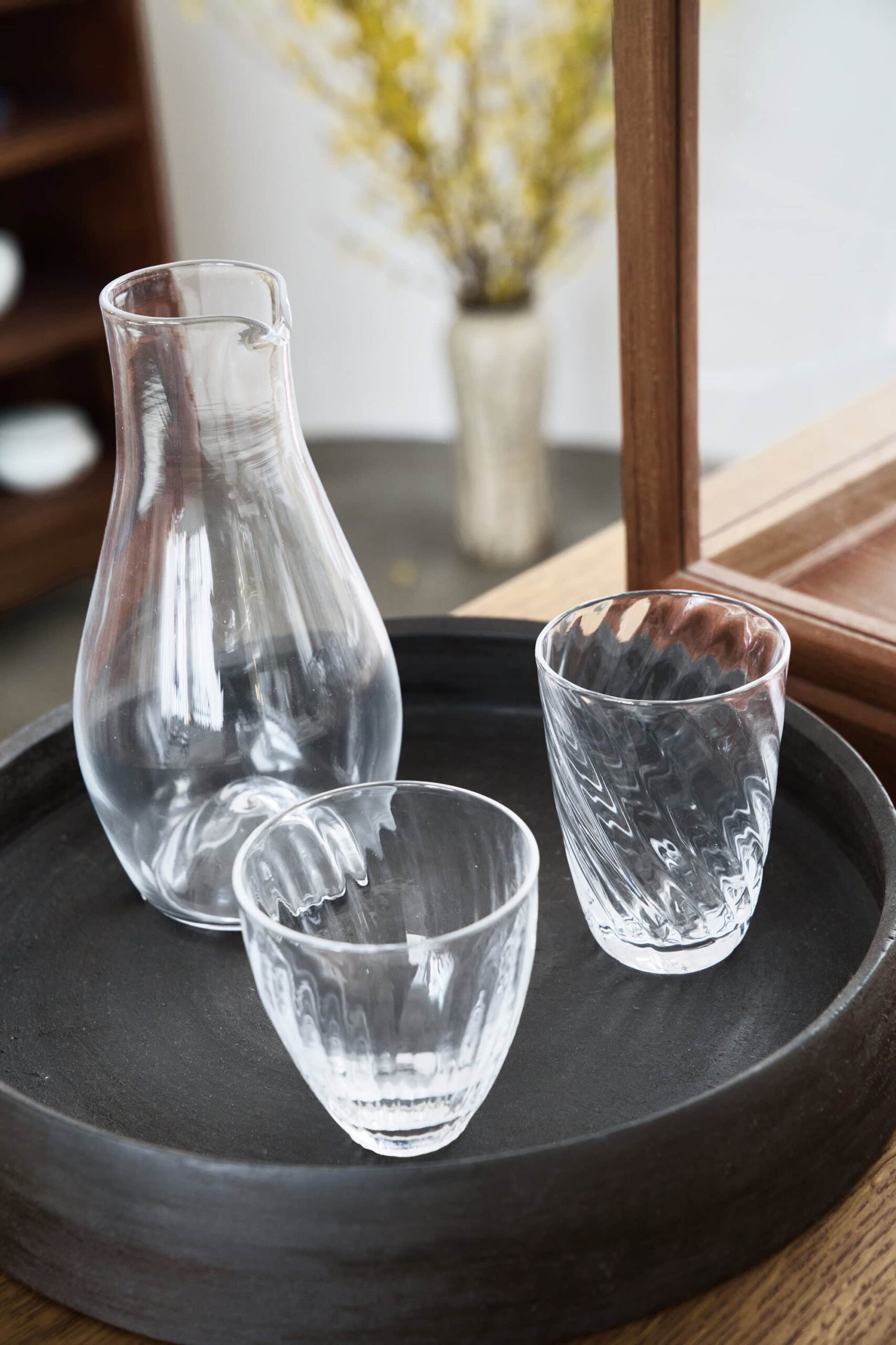 Elegant glass teaware at Soukai Japanese tableware store in Ningbo