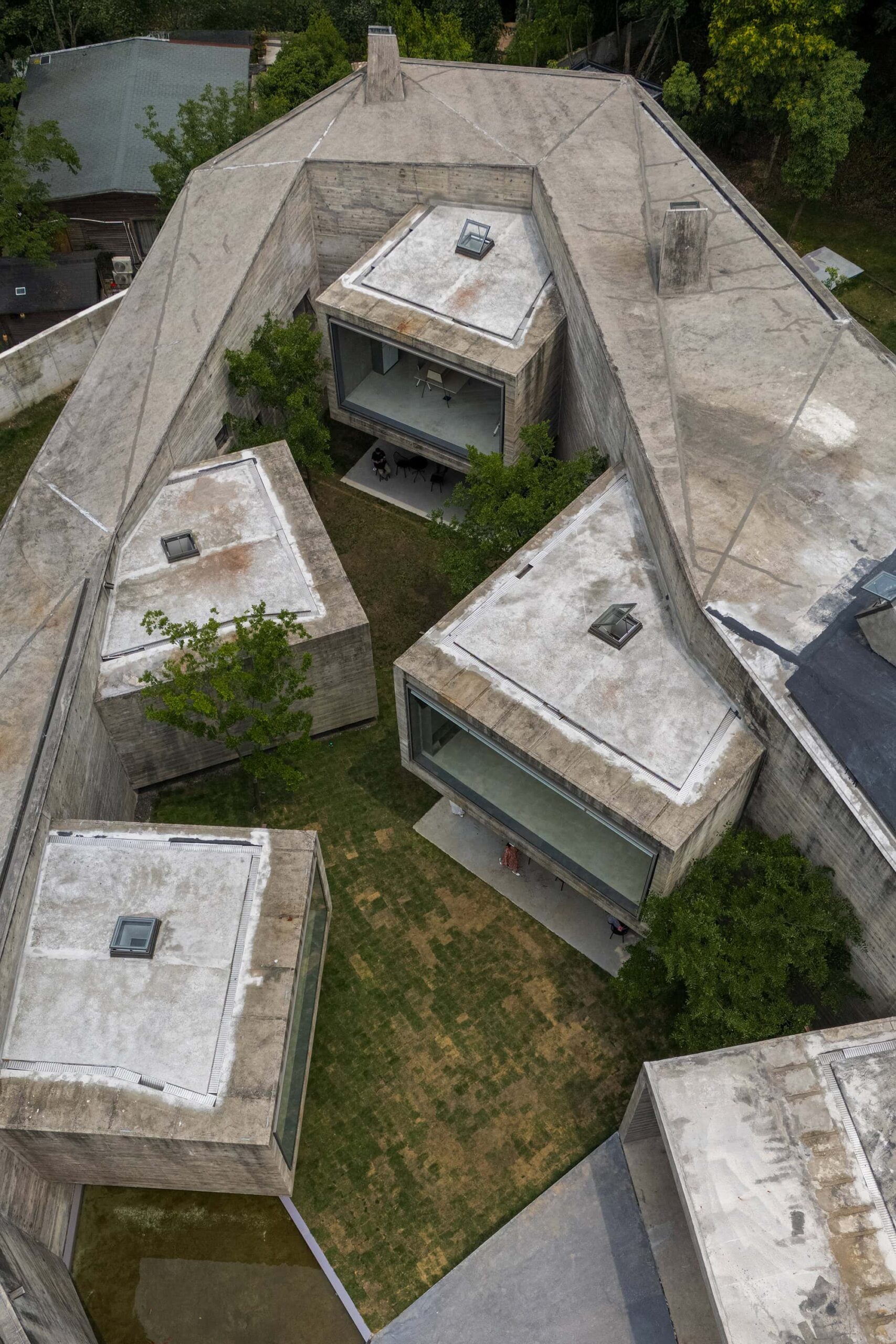Geometric roofscape of the Xiao Feng Museum seen from above