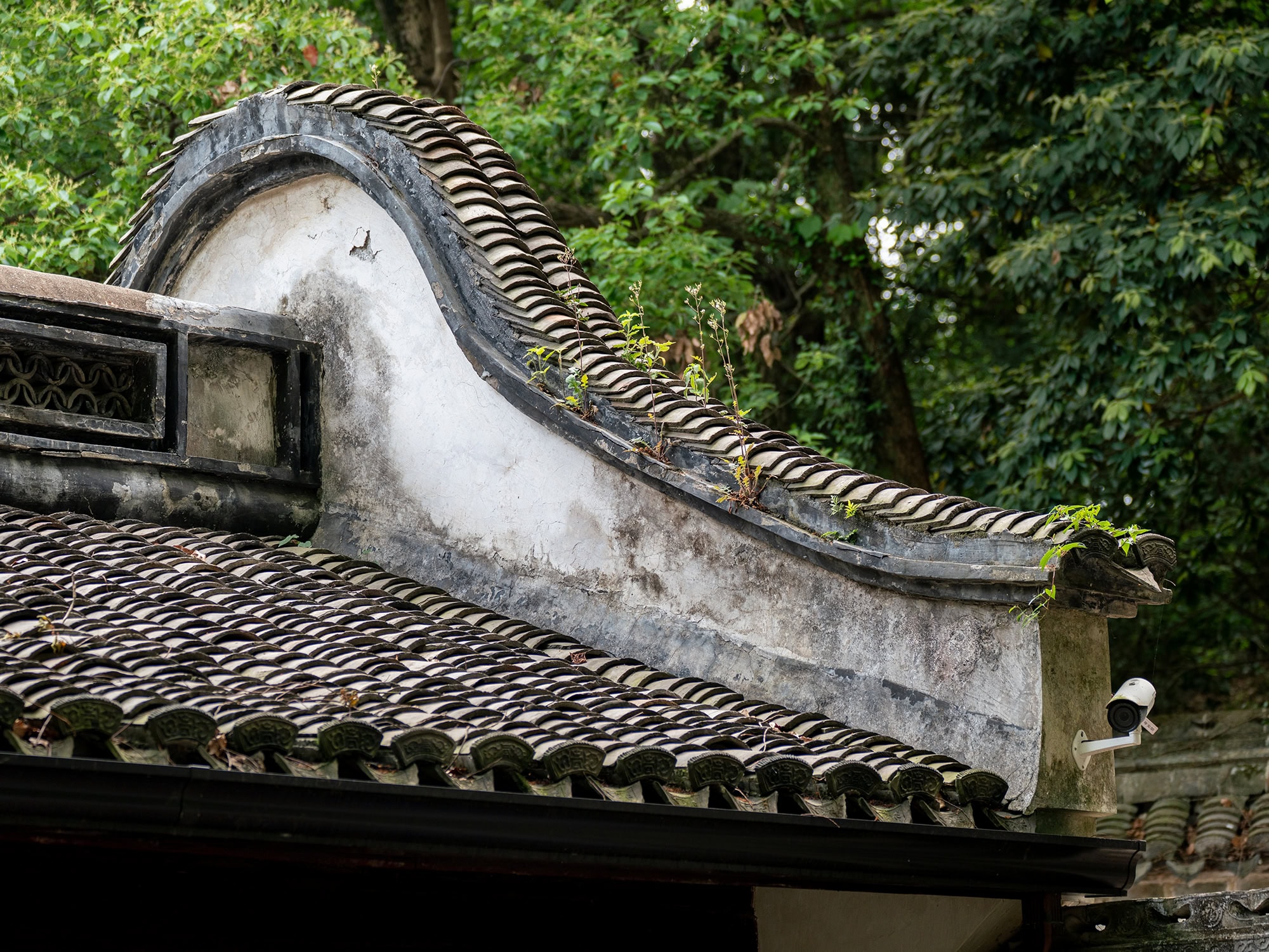 Intricately arranged traditional roof tiles showcasing ancient architectural craftsmanship