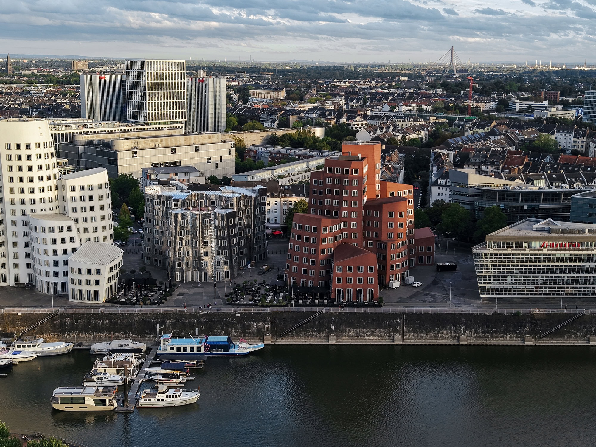 Aerial view of the Neuer Zollhof at Media Harbor Düsseldorf