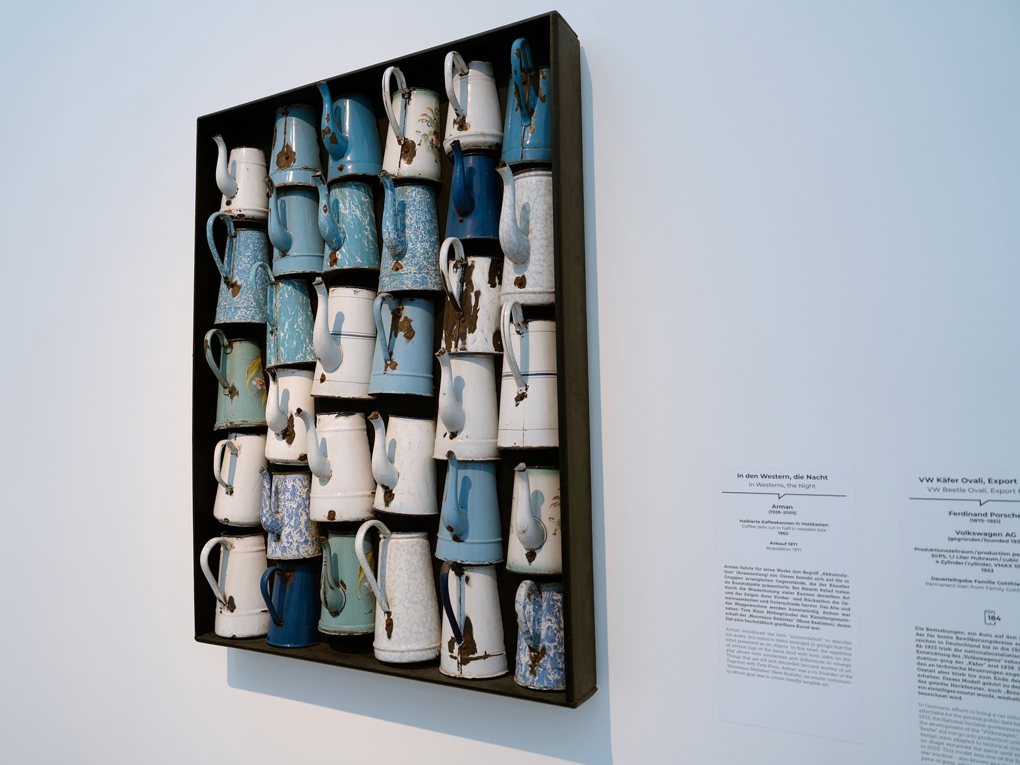 “Coffee Pots Cut in Half in Wooden Box” installation at Museum Kunstpalast Düsseldorf Germany