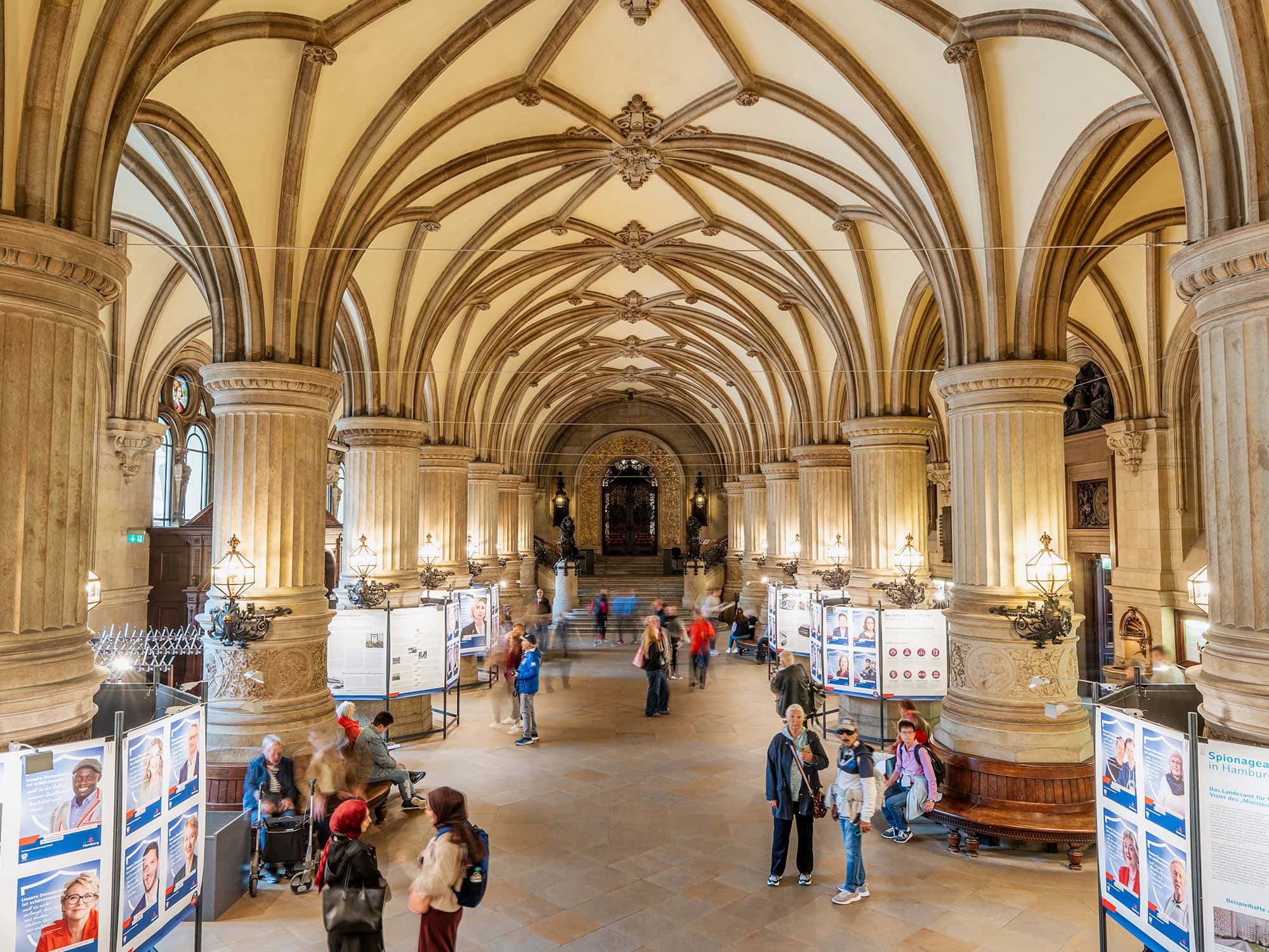 Grand Hallway inside Hamburg Town Hall (Rathaus), an architectural icon in the Hamburg travel guide and top sight for 1 day in Hamburg