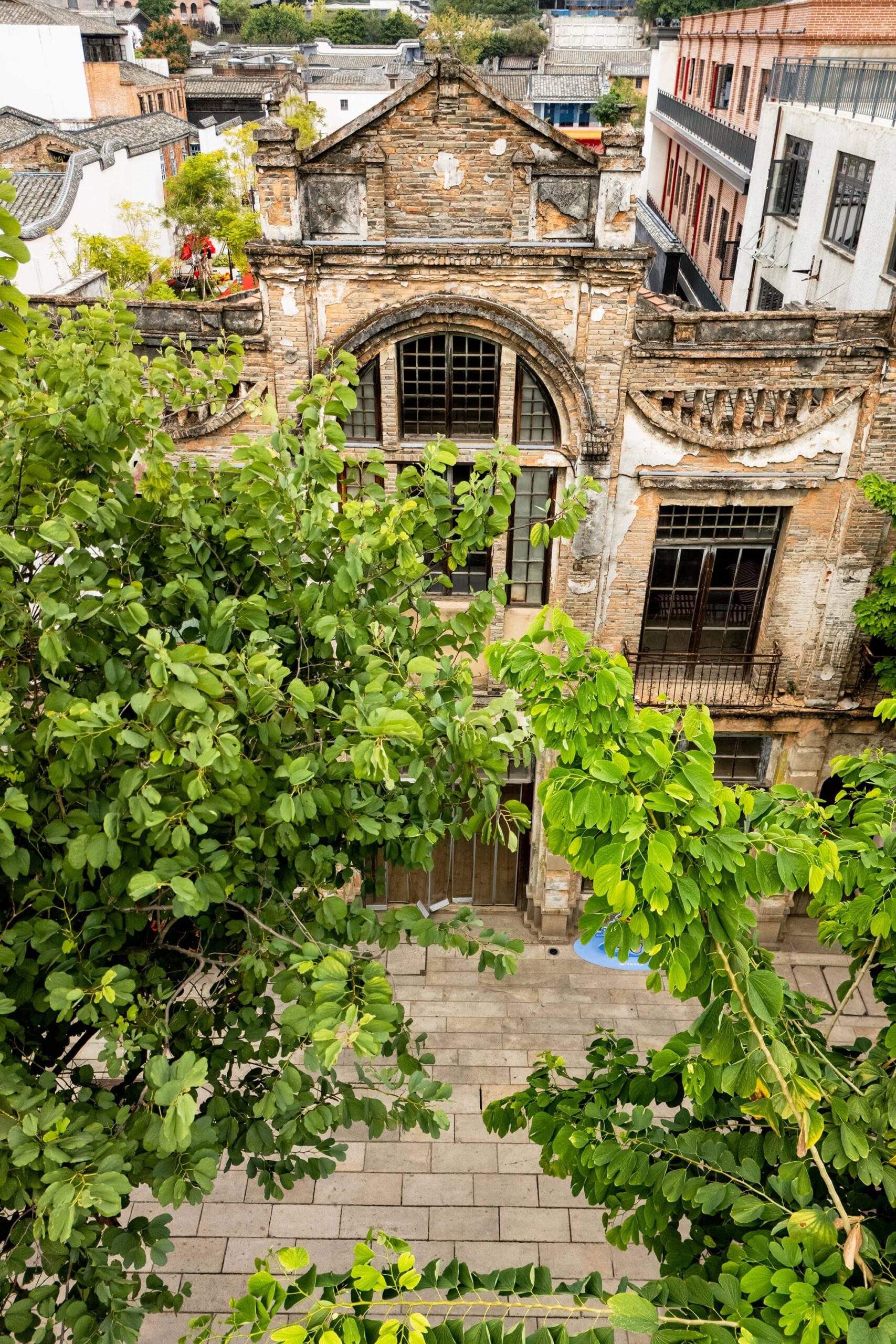 Historic red-brick facades and leafy arcades in Shang Xia Hang Fuzhou