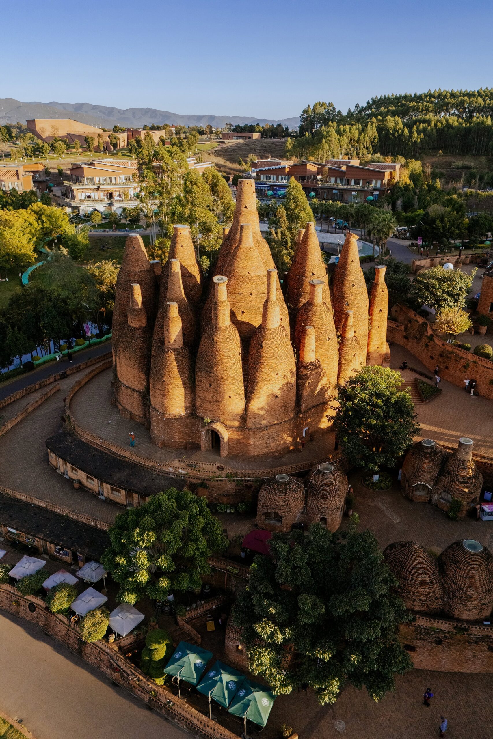 Aerial view of the Kaleidoscope Art Museum and surrounding Dongfengyun Art Town pathways
