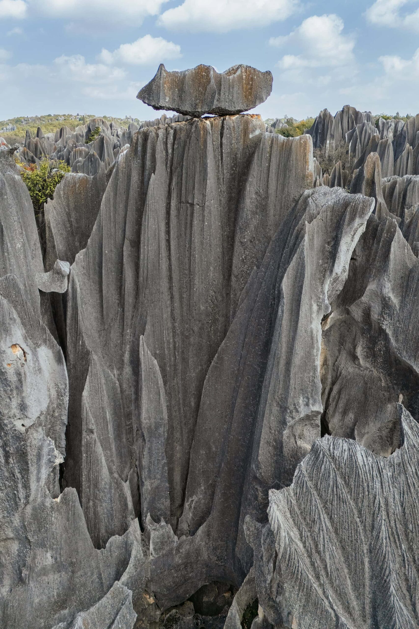 Towering grey stone spires and deep crevices in Shilin Stone Forest near Kunming