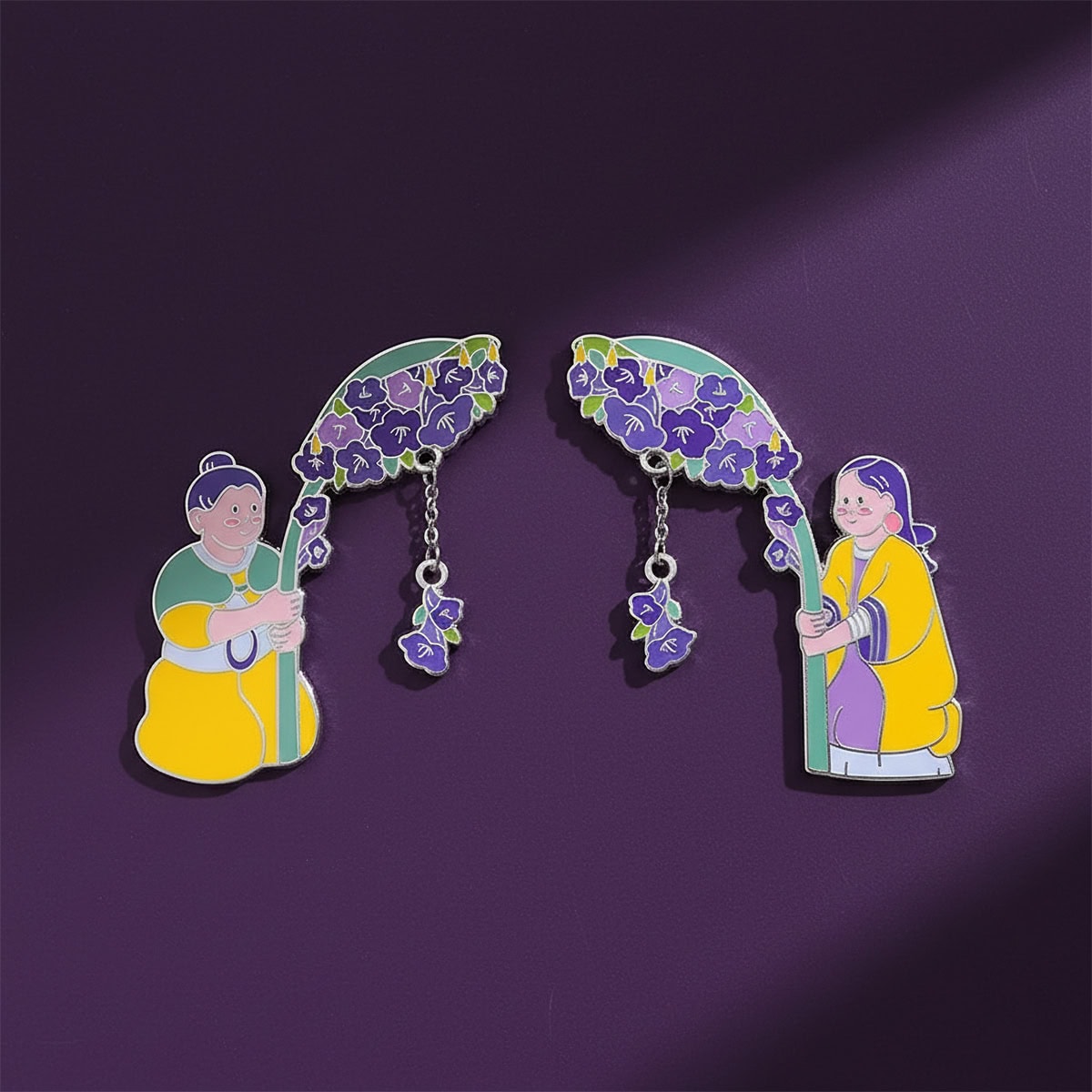 Yunnan Provincial Museum jacaranda “Clearing Skies” cute magnets for fridge, ancient-style male and female umbrella figurines with purple flower canopy